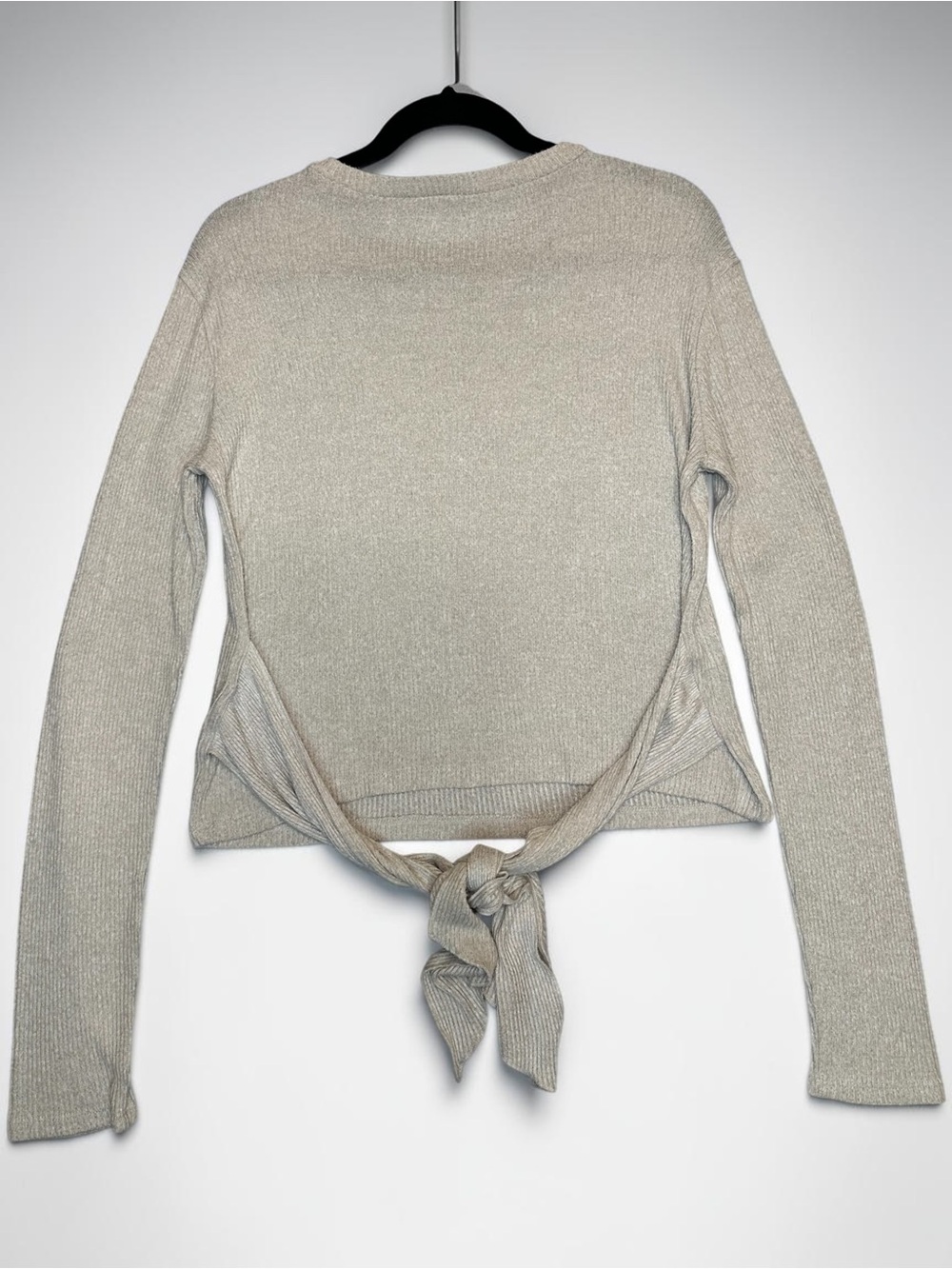 Zara Ribbed Knit Tie-Front Long Sleeve Top Sz L - Picture 3 of 5